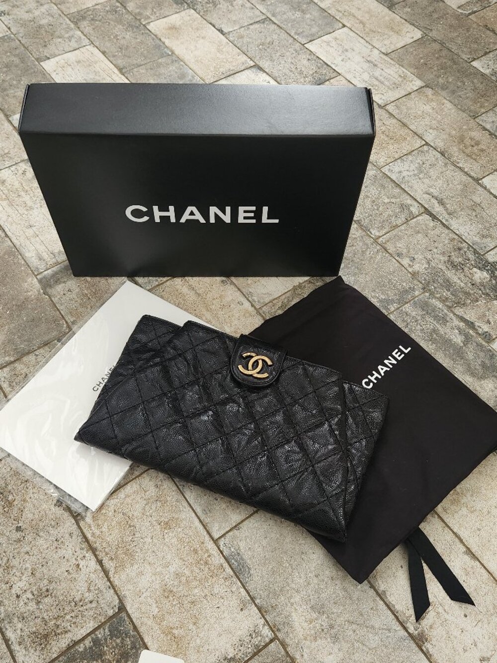 Chanel Coco Black Leather Quilted Pleats Clutch
